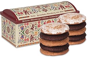 ‎FRAUNHOLZ ELISENLEBKUCHEN Nürnberger Lebkuchen Truhe - original Nürnberger Mandel Elisen-Lebkuchen - 45% Nussanteil - handgefertigt - prämierte Manufaktur (Truhe Stickmuster - Inhalt: Lebkuchen gemischt - 2 x 380 Gramm)