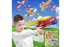 Protado 3-Pack LED Airplane Launcher Toy, 2 Flight Modes Foam Glider Catapult Plane Toy for Kids, Outdoor Sports Flying Toys