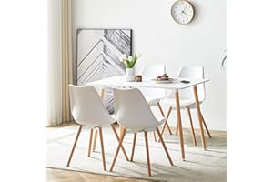 LafeuR Esszimmergruppe Esstisch mit 4 Stühlen, Rechteckig Küchentisch-Set Essgruppe für Küche Esszimmer und Wohnzimmer (Weiß Tisch+4 Weiß Esszimmerstühle)