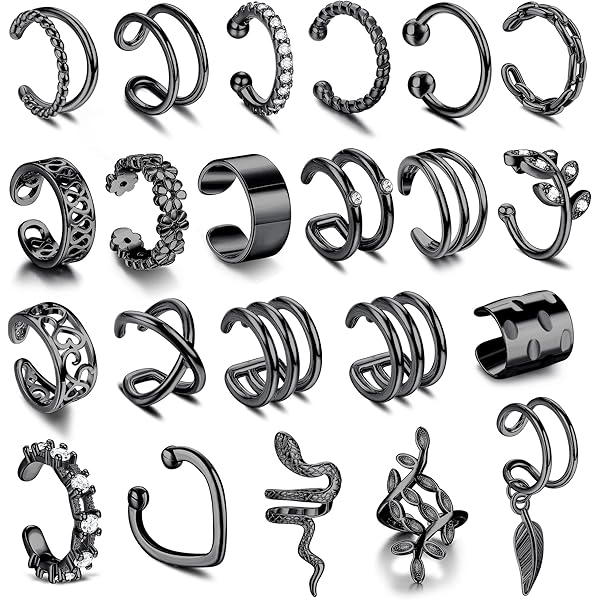 Set Di 25 Orecchini A Polsino Per Donna - Ear Cuff In Argento E Oro Rosa Con Cuori, Fiori E Serpenti - Non Piercing, Regolabili, Finti Piercing Alla Cartilagine - MILACOLATO - 5