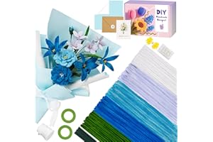 UUEMB MestectPET Pfeifenreiniger Blumen Set, 400 Stück in 5 Farben Pfeifenputzer zum Basteln, mit Grünes Bastelgarn, Klebeband, Staubgefäße, Band, Grußkarte, Packpapier (Blau)