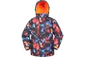 Mountain Warehouse Mogal Printed Kids Waterproof Ski Jacket - Zipped Pockets, Detachable Hood, Fleece Lined, Integrated Snowskirt -Best for Snowboarding, Winter Sports