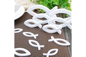 BHGT 42 Pcs Holzfische Deko-6 große Fisch 36pcs Streudeko Tischdeko Taufedeko Junge Mädchen Taufe Kommunion Konfirmation (Weiß)