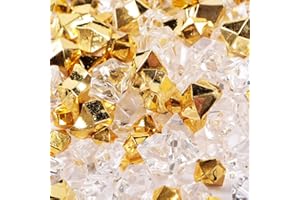 LUSSO LIA 150 pcs Fake Crushed Ice Rocks Fake Diamonds Acrylic Crystals Gemstones for Vase Fillers Wedding Table Decoration Home and Party Decoration Table Scatter Crystals (Gold/Transparent)