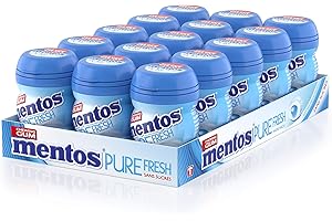 Mentos - Chewing-Gum Mentos Pure Fresh Parfum Fresh Mint - Chewing-Gum Sans Sucres - Dure Longtemps - Haleine Fraîche - 1 Barquette de 15 Boîtes de 10 Dragées