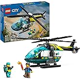 LEGO City Rettungshubschrauber, Hubschrauber-Spielzeug für Kinder, Helikopter mit Seilwinde, Rotoren und 3 Figuren inkl. Pilo