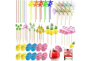 BOHORAY 136 Stück Cocktailspieße Deko Set, Cocktail Party Dekorationen, Mixed Colo Cocktail Schirmchen, Feuerwerk Sticks, Rührer Sticks, Strohhalme, Cocktail Zubehör Deko für Getränke Hochzeit Sommer Party