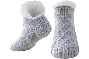 Niorasen Chaussettes Chausson Femme Homme, Pantoufles Antidérapantes Thermiques, Chausson Hiver Polaire Chaussette Chaude, Grosses Chaussettes Pilou Pilou de Noël, Cadeau de Noël