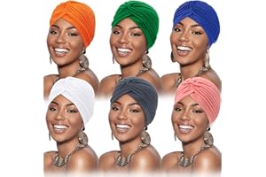 SATINIOR 6 Pièces Turbans pour Femmes Turban Enveloppement de Tête Doux Bonnet Plissé Chapeau de Perte de Cheveux