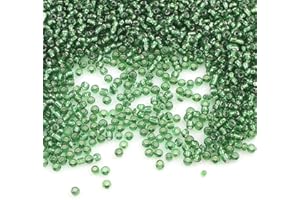 6500 perline di vetro 2 mm con inserto in argento, 11/0, colori assortiti (verde scuro)