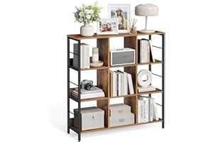 ‎VASAGLE VASAGLE 3-poziomowy regał do przechowywania, regał na książki z 9 przegródkami, regał do przechowywania kostek do salonu, gabinetu, korytarza, kuchni, 100 x 30 x 103,1 cm, rustykalny brązowy i czarny