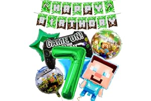 LGUZAKO 7th Birthday Decorations, Happy Birthday Balloons Banner Foil Balloons for Boy Party Supplies Gaming Theme Party Supplies Decoration (5th) (7th)
