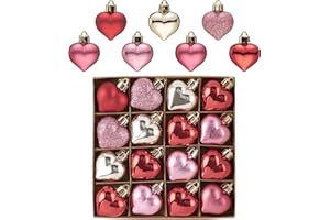 ‎VALERY MADELYN Valery Madelyn 16pcs Weihnachtskugeln 4cm mini Rot Rosa Gold Kunststoff Christbaumkugeln mit Aufhänger,Bruchsicher, Herz Baumschmuck Anhänger für Weihnachtsdeko,Valentinstag deko
