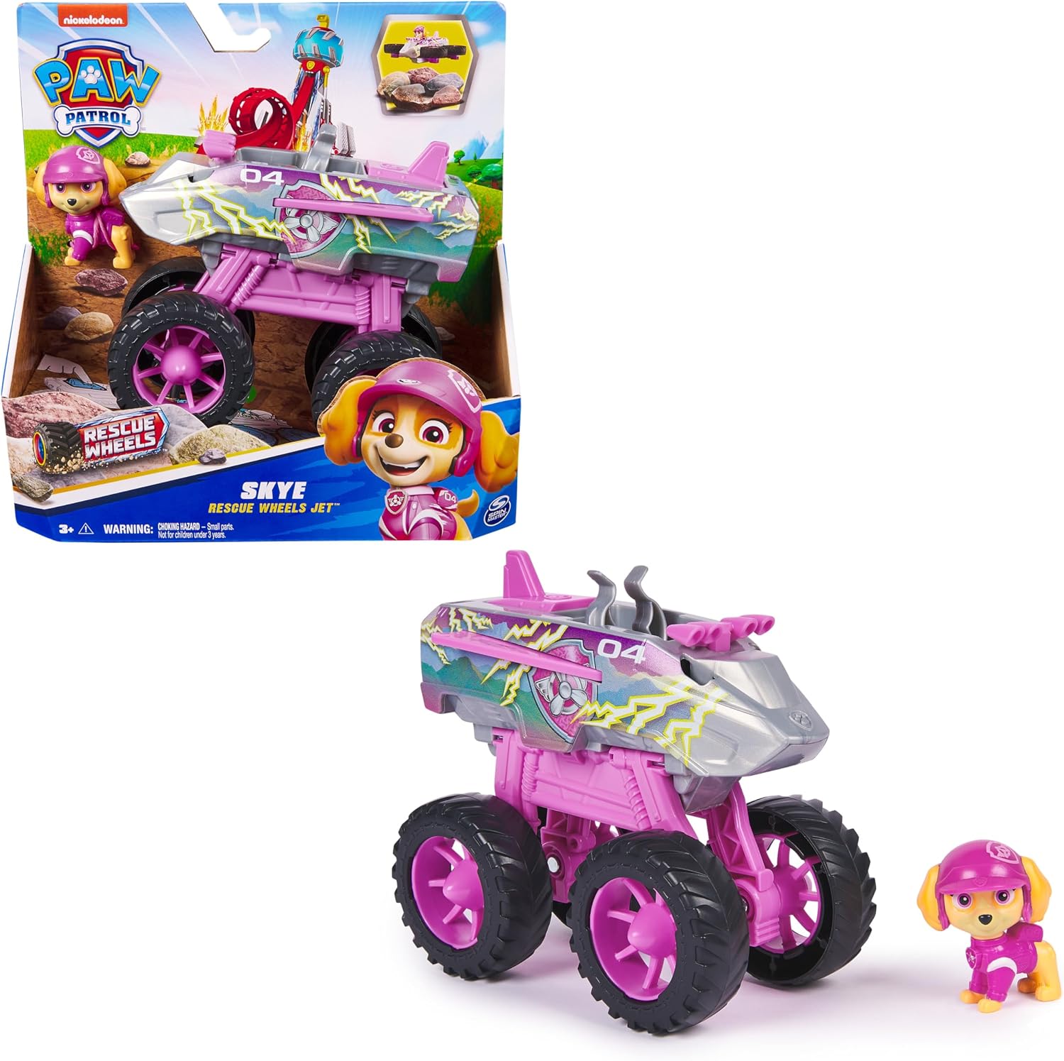 Paw Patrol Patrulla Canina - Pack Figura Skye Rescue Wheels y Vehículo Transformable Jet - Patrulla Canina Juguetes - Juguetes Niños 3 años + - Regalo Niño 3 años