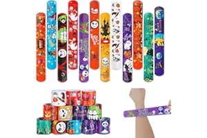 POPOYU 12Pcs Halloween Slap Bands Halloween Slap Bracelets Wristbands, HalloweenSnap Bands Wristband Toys for Kids Party Bag Fillers Prizes Treat Bags Party Favors Giveaways Exchanging Gifts