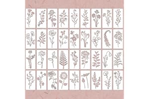 TYXHXTF 36 Pcs Flower Stencils for Painting, Reusable Stencils, Nature Flower Painting Stencils for Crafts, Versatile Wild Flower Template for DIY Art Crafts Scrapbook Notebook Window Wall