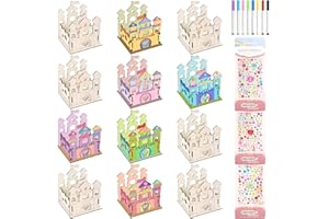 TOPJOWGA Prinzessin Holzschloss Bastelset, 23 Stücke Prinzessin Bemalen Handwerk, Bastelset Kinder Mädchen, Holz zum Basteln, Holzschloss zum Bemalen für DIY Kinder Malen Dekoration