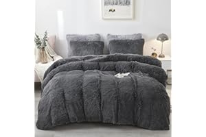 ‎SACEBELEU Sacebeleu Plüsch Bettwäsche Set 200x200cm Dunkelgrau Grau Warme Winter Flauschig Flanell Biber Mädchen Bettbezug Deckenbezug mit Reißverschluss und 2 Kissenbezug 80x80cm Doppelbett