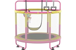 CZCPARY CZCPAPY Trampolín infantil para niños, para exteriores, adecuado para niños de 3 a 8 años, cama elástica disponible para interiores y exteriores, con red de seguridad, cesta, barra, columpio, regalo