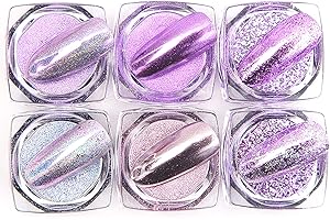 Pure Vie Polvo Uñas Efecto Perlado, 6Colores Dip Powder Nail Kit Pigmentos para Uñas Cuerpo cara Cabello, Nail Art Bricolaje en Casa Salón