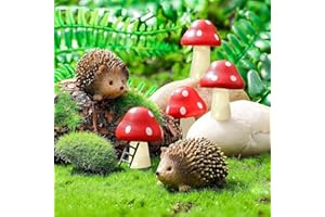 ‎CASATENA CasaTena Harz Feengarten Zubehör 6-teiligen Set - 2 Igel und 4 Pilze Gartendeko Miniatur Garten Deko - Miniaturen Deko Figuren