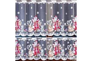 MforStyle Christmas Xmas Cafe Net Curtain Santa - READY TO HANG - HEMMED - Window decor - Width SOLD BY THE METRES (Drop 19.5" (50cm))