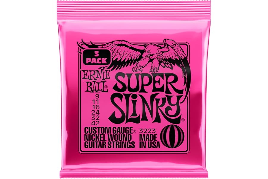 Ernie Ball Super Slinky - Cuerdas para guitarra eléctrica, entorchado de níquel, 3 paquetes, calibre 9-42