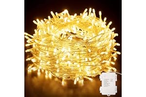 Hoteril Guirlande Lumineuse, Lumières de Noël 130LED 13M Intérieur et Extérieur 8 Modes Etanche Guirlande Led à Pile pour Noël Mariage Fête Club Jardin Fenêtre Mur Blanc Chaud