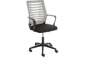 Baroni Home Sedia da Ufficio Imbottita Girevole, Poltroncina da Ufficio con Altezza Regolabile e Braccioli, Seduta Ergonomica, Grigia