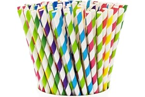 GUSTO [200 Pack] Striped Paper Drinking Straws 100% Biodegradable - Assorted Colors - Formerly Comfy Package