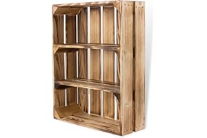 Vintage Möbel 24 GmbH Regalkiste Flach mit 3 Fächern Geflammt 50x40,5x16cm