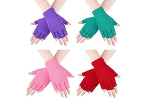Bememo 4 Paia Guanti Senza Dita Guanti Mezza Dita Inverno Guanti Digitati a Tinta Unita per Ragazzi e Ragazze (Rosa, Rosso, Verde, Viola Chiaro)