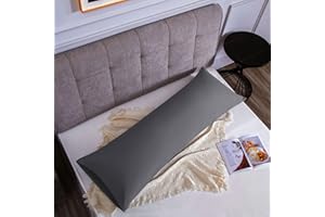 POLIGINO Funda Almohada 100% Algodón 45x135 cm 1 PCS, Juego de 1 Funda Almohada de Suave Puro Algodón, Sin Cremallera Cepillada con Cierre de sobre Gris Oscuro