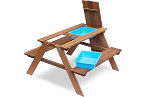 KaMel GmbH 2 in 1 Kindersitzgruppe, Kombination aus Outdoor Kindersitzbank und Matsch-Wasserspieltisch, inkl. 2 Behälter, ca. 88 x 51 x 88 cm, Massivholz – lasiert, ab 2 Jahre