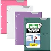 Five Star 2 Pocket Folders, 4'l&uuml; Paket, Stay-Put Tabletli Plastik Klas&ouml;rler, 3 Halkalı Bağlayıcıya Uygun, Holds 8-1/2" x 11" 