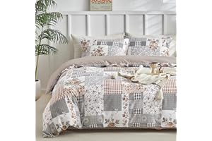 Tokokimo Set Copripiumino Matrimoniale 240x220 cm, Copripiumino Matrimoniale 3 Pezzi Motivo Patchwork Pattaya in Morbida Microfibra, Completo con 1 Copripiumino + 2 Federe 50x80 cm, Khaki