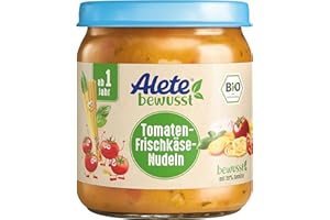 ‎ALETE Alete Bio Gläschen Tomaten-Frischkäse-Nudeln, Babynahrung in Bio-Qualität, ohne Zusatz von Aromastoffen & Zucker, Menü ab 1 Jahr, 6er Pack (6 x 250 g)