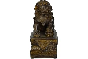 Design Toscano NY13668011 Female Chinese Guardian Lion Foo Dog Asian Decor Statue, 23 cm, Polyresin, Bronze Finish