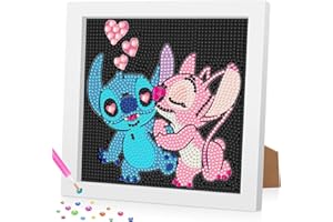 Daisen Art Stitch Diamond Painting Kits for Kids with Framed, Stitch Diamond Art for Kids, Full Drill Stitch Gem Art Kits for Kids, Crystal Art Mosaic Kits for Children Gift Home Wall Decor(7x7inch)