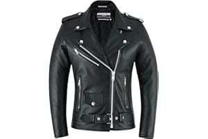 Bohmberg Chaqueta de cuero para mujeres - Cuero genuino - Chaqueta estilo retro motociclista - Chaqueta Highway - Brandostyle - Estilo Rockabilly - Negro