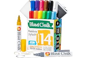 Blami Arts Pennarelli Lavagna Cancellabili 14 Pacco Gesso Liquido per Lavagna Marker Pennarelli Chalk Pens Pennarelli Lavabili per Bambini Pennarelli per Lavagna Bianca Cancellabile