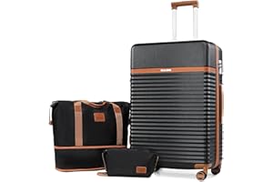 Joyway Kofferset 3 Teilig von ABS Hartschalen Trolley Kofferset mit 4 Rollen und TSA Schloss Der Handgepäck Sets Enthält 1 Reisetasche und 1 Kulturbeutel Schwarz