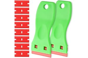 CARSLEEK 2-Pack Green Non-Scratch Plastic Scrapers, 8 Red Replacement Razor Blades, Adhesive Sticker Decal Remover, House & Car Cleaning Tool for Glass, Cooktop, Oven, Stove, Remove Stain, Dirt, Paint, Glue