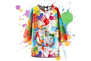 Norhogo Fartuch malarski dla dzieci, wodoodporny fartuch malarski, fartuch z rękawami, regulowany fartuch kuchenny z rękawami, do malowania i majsterkowania, pieczenia, gotowania, dla dziewcząt i