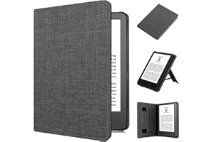 All New 2024 Kindle 6" Case, TOKILO Premium PU Leather Sleeve with Auto Sleep/Wake Hand Strap Foldable Stand, Incompatible with iPad/Samsung/Kobo/Tolino/Sony 6inch e-Reader, Gray