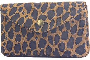 modamoda de P11 Damen Leder Geldbörse Portemonnaie Medium Handmade in Italy (Leo Wildleder Cognac)