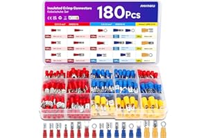 ANVINKU 17 Typen Kabelschuhe Set 180 Stk Kabelschuhe, Flachsteckhülsen mit Lsolierhülsen, Kabelschuhe für KFZ, Kabelschuh Sortiment aus Kunststoff, Kabelschuhe Flachstecker Isoliert, KFZ Kabelschuhe