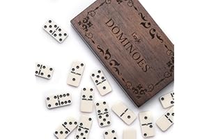 Lingle Lot de dominos pour adultes, double six dominos pour jeux de société classiques, 28 pièces avec boîte en bois naturel, soirée de jeu en famille et jeux de stratégie