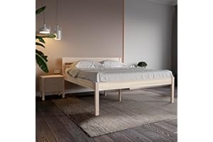 HANSALES Łóżko dla seniora 180 x 200 cm Triin Scandi Style ze stelażem rolowanym z twardego drewna brzozowego FSC® - ponad 700 kg - łóżko drewniane 55 cm wysokości z zagłówkiem - stabilne łóżko pojedyncze dla seniorów