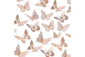 UCLEVER 48 pegatinas de pared de mariposa 3D removibles en 4 estilos, 3 tamaños para dormitorios, festivales, decoraciones de fiesta (oro rosa)